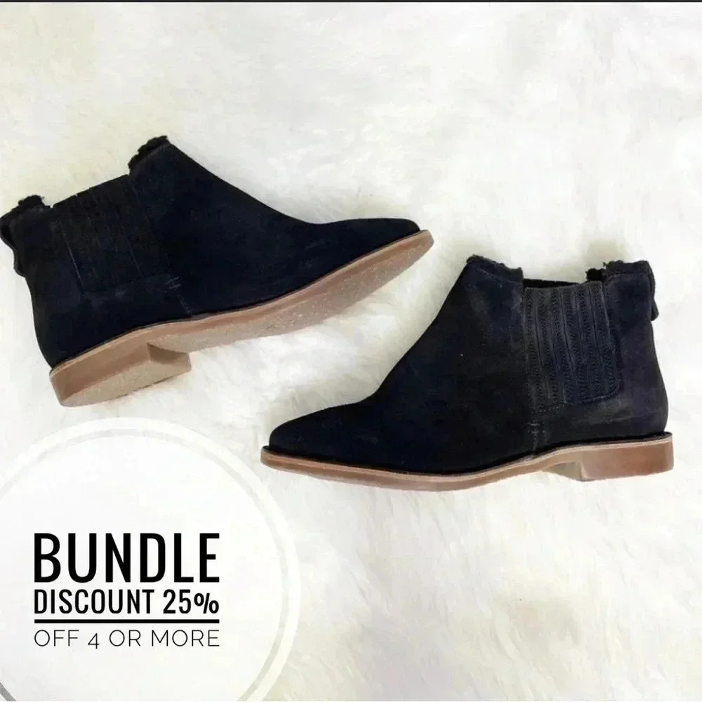 Seychelles Pool Cozy Black Suede Leather Ankle Booties Size 7 Boots